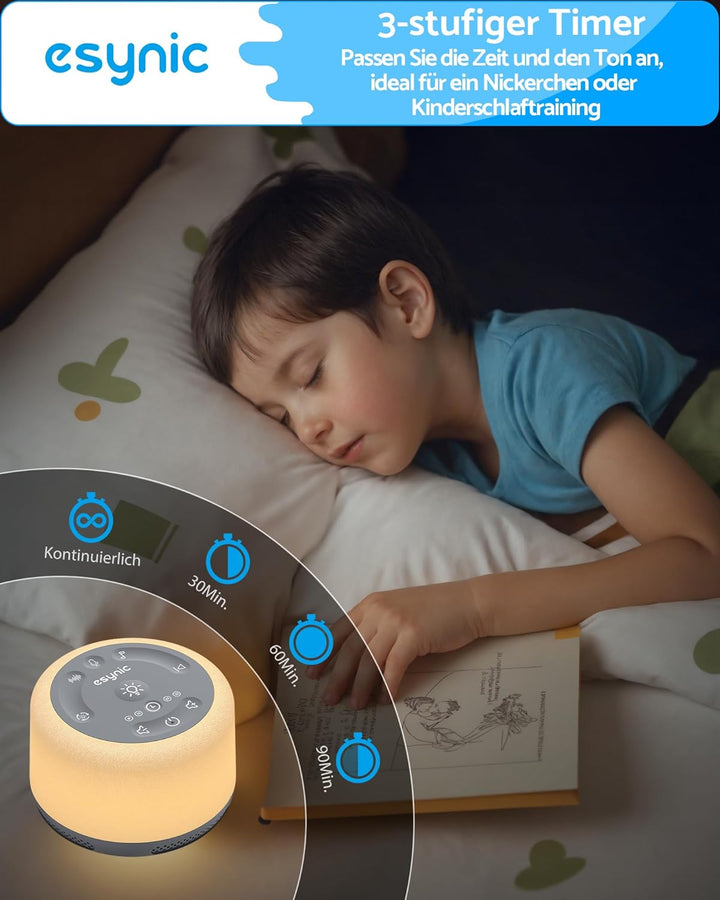 eSynic White Noise Machine Baby Weisses Rauschen Einschlafhilfe LED Stilllicht mit 30 Klänge & 7 Far
