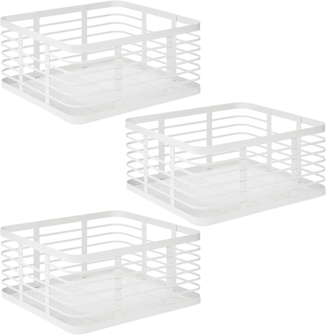 mDesign 3er-Set Allzweckkorb aus Metall – Aufbewahrungskorb für Küche, Vorratskammer, Bad etc. – kom