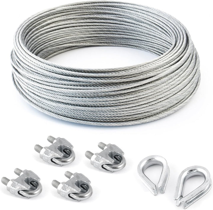 25m DRAHTSEIL SET 6mm 6x19+FC + 4 x SEILKLEMMEN 6mm DIN 741 + 2 x KAUSCHE 6mm verzinkt Stahlseil For