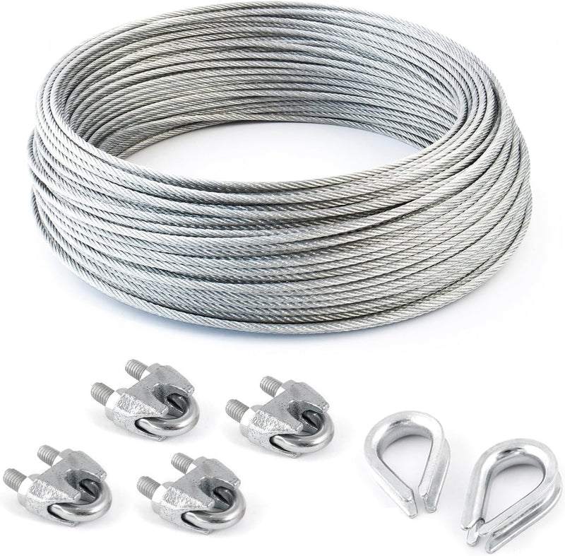 10m DRAHTSEIL SET 10mm 6x37+FC + 4 x SEILKLEMMEN 10mm DIN 741 + 2 x KAUSCHE 10mm verzinkt Stahlseil
