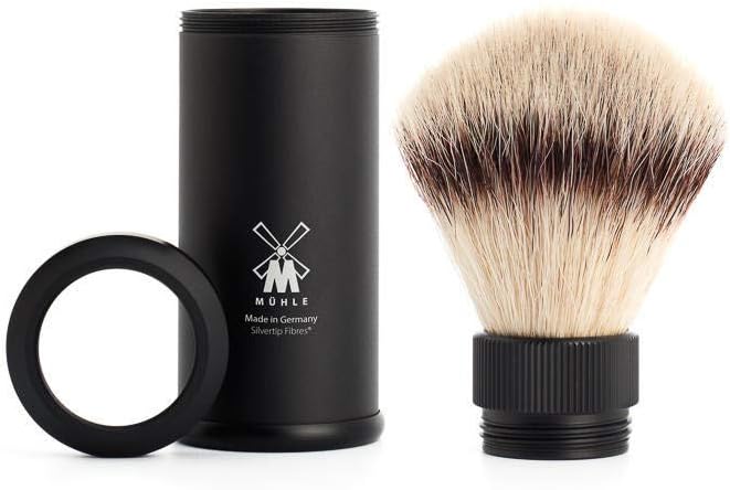 MÜHLE Travel Reiserasierpinsel - Silvertip Fibre Rasurpinsel - Griff aus schwarzem, eloxiertem Alumi
