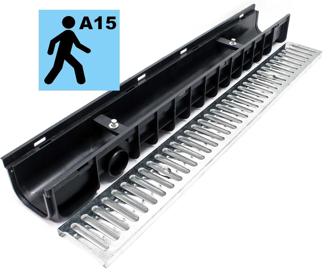 Entwässerungsrinne 2x1m Abdeckrost 1,5t verzinkt Ablaufrinne Abwasserrinne Abwasser Verzinkt 2x 1 m