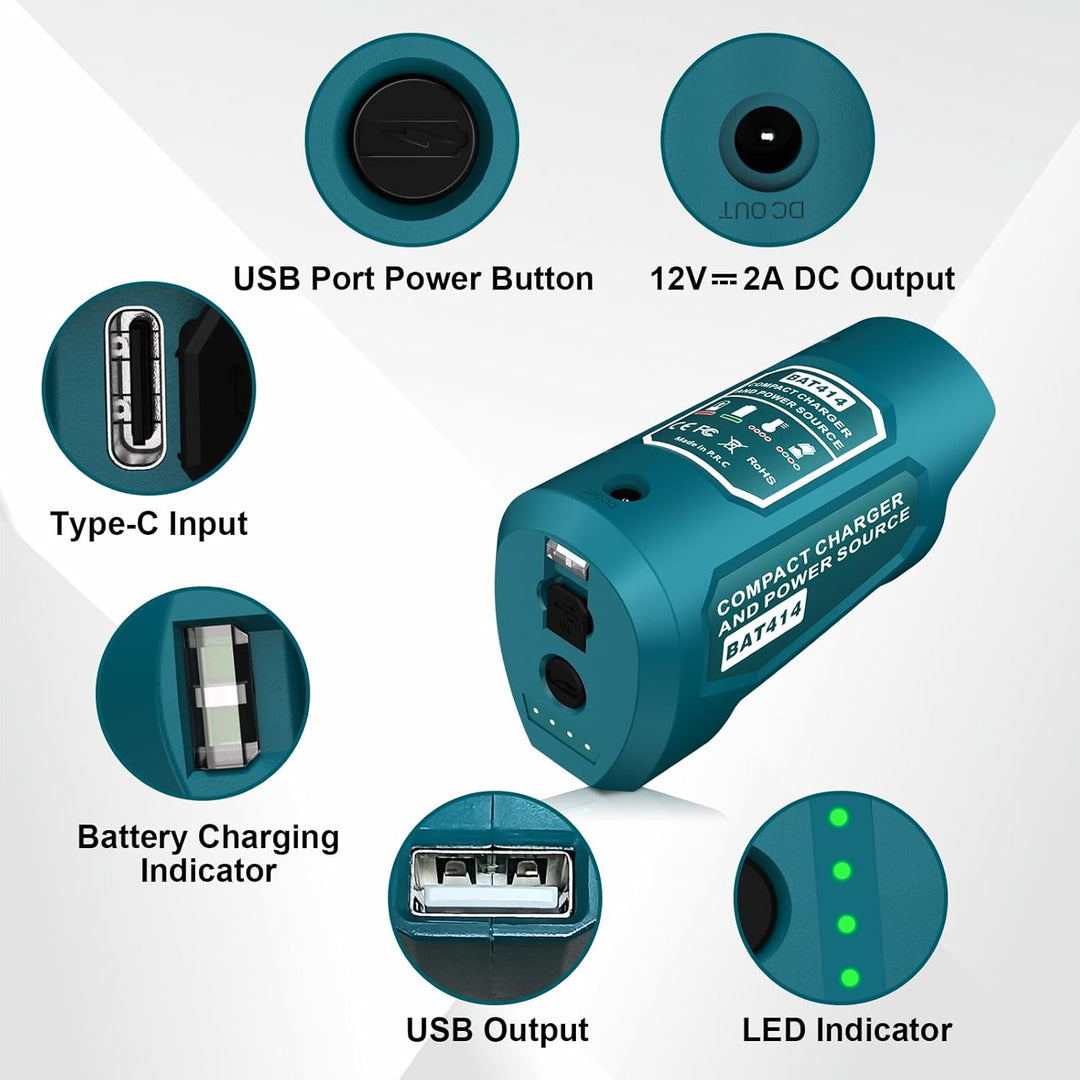 Upgrade 12V USB Power Source Ladegerät Adapter für Bosch Professional 12V Akku, Type-C Eingang, USB