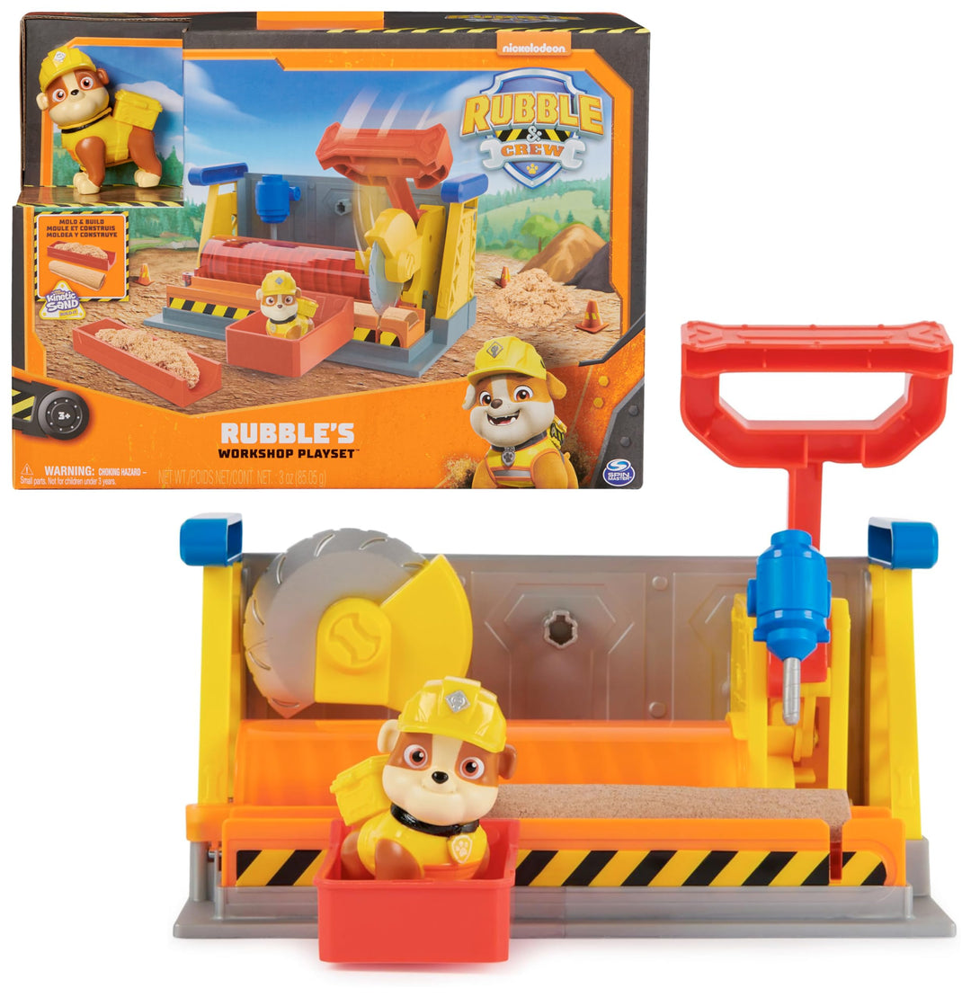 Rubble & Crew - Werkstatt Spielset mit 2 Werkzeug-Aufsätzen, 1 Rubble Hundefigur, 85g Kinetic Sand B