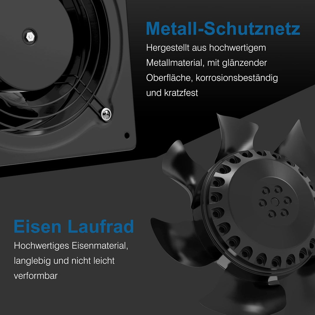 Hon&Guan Abluftventilator 150mm mit Geschwindigkeitsregler, Badlüfter Metal Leise 38W mit Rücklaufkl