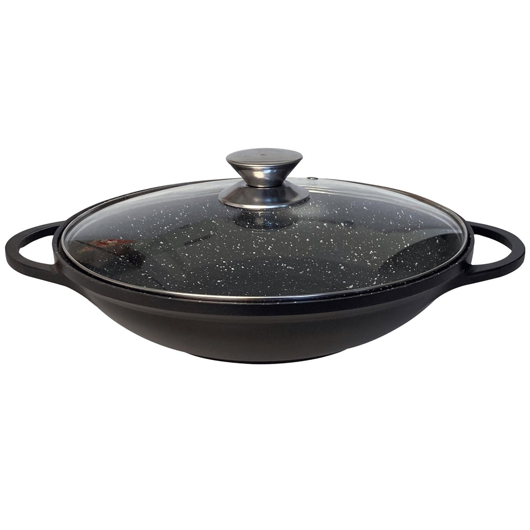 4BIG.fun Wok Bratpfanne 40 cm Antihaft Wokpfanne Glasdeckel Asia Schmortopf Induktion, 40 cm