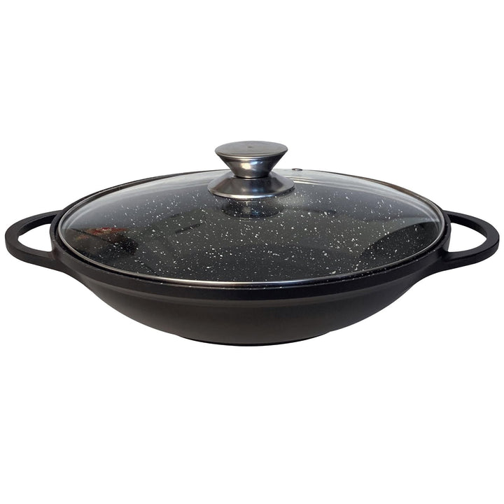 4BIG.fun Wok Bratpfanne 40 cm Antihaft Wokpfanne Glasdeckel Asia Schmortopf Induktion, 40 cm