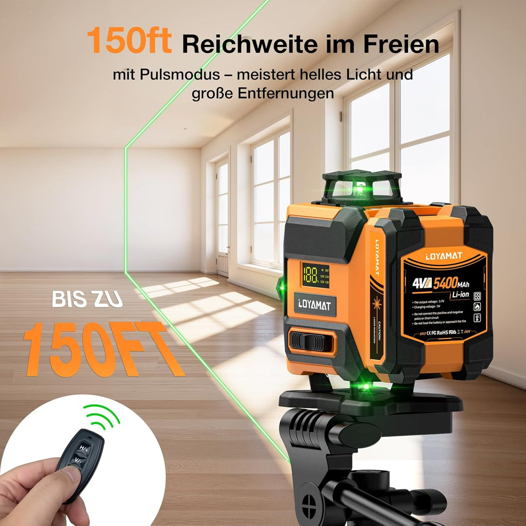 16-Linien grüner Kreuzlinienlaser, Laser-Wasserwaage mit Stativ – 4×360° selbstnivellierender Laser