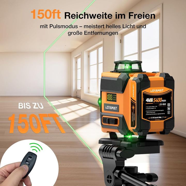 16-Linien grüner Kreuzlinienlaser, Laser-Wasserwaage mit Stativ – 4×360° selbstnivellierender Laser