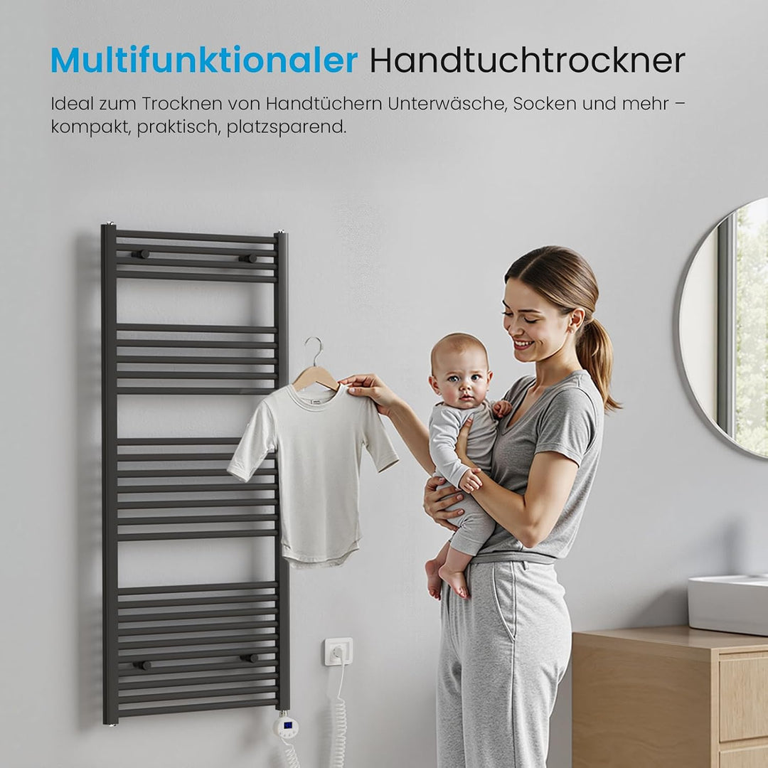 Heilmetz Badheizkörper Elektrisch 120x60cm Handtuchwärmer mit Digitalem Thermostat Handtuchtrockner