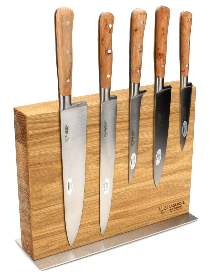 Laguiole en Aubrac - Messerblock aus Eiche - magnetisch - Kochmesser Set 5-teilig - Griff Wacholder