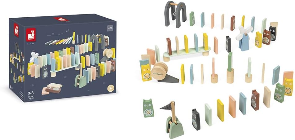 Janod - 28 Holzdominos Kollektion Sweet Cocoon - Baby- und Kleinkindspielzeug Farbe auf Wasserbasis