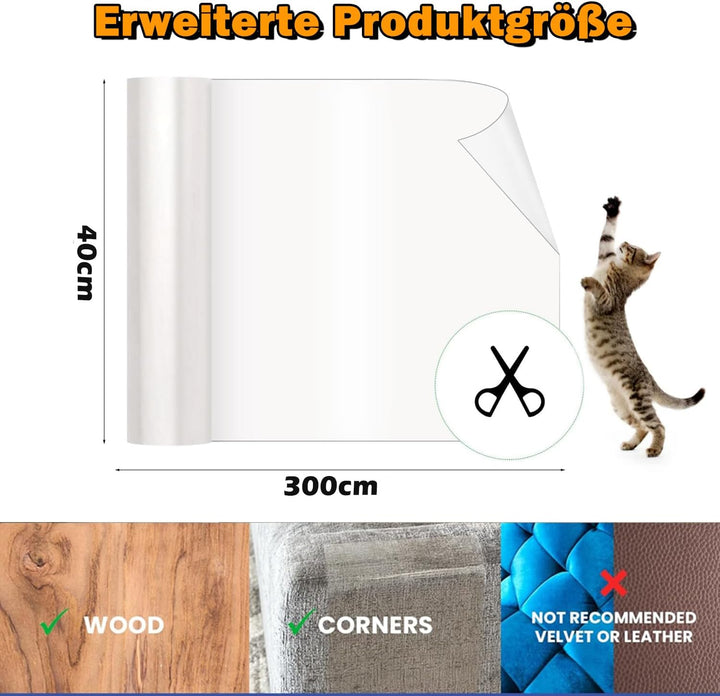 Kratzschutz Katze Tape 40cm x 3m Selbstklebend Kratzfolie Katzen Transparent Kratzfestes Sofa kratzm