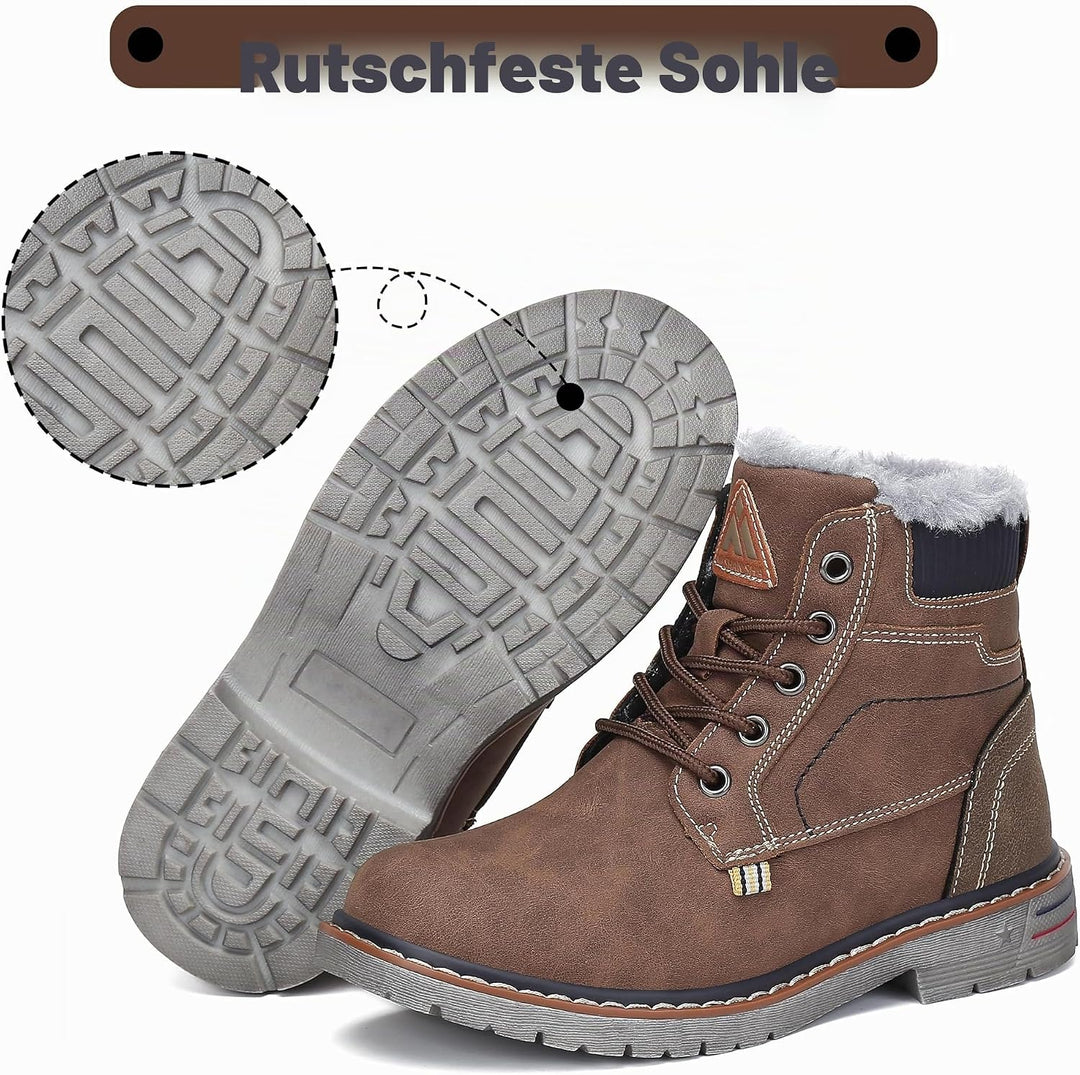 Mishansha Kinder Schnürstiefel Warme Gefüttert Winterschuhe für Jungen Mädchen Gr.24-38 24 EU Braun,
