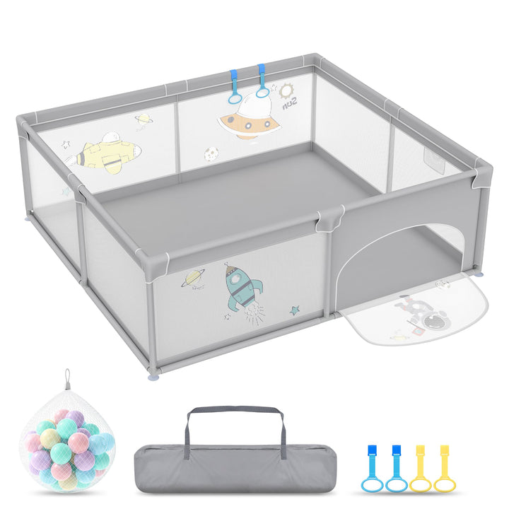 Aufun Laufstall Baby Laufgitter 300D Oxford Gewebe, mit Anti-Kollision Schaum Absperrgitter, Atmungs