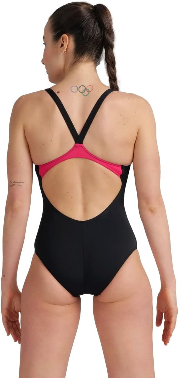 ARENA Damen Women's Swimsuit V Back Graphic Badeanzüge (1er Pack) 34 Black-freak Rose, 34 Black-frea