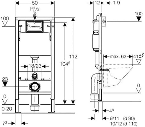 Geberit Vorwandelement Duofix Basic, 458103001, Trockenbauelement für Wand-WC, Spülkasten UP 100/Del