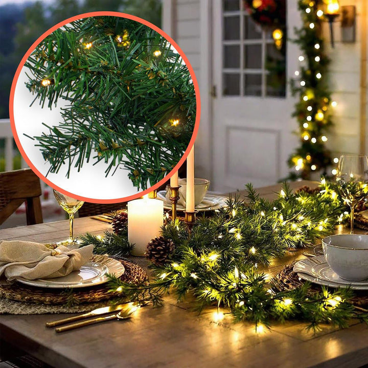 Spetebo Weihnachtsgirlande grün mit 35 LED Lichterkette warmweiss für Aussen - 270 cm - Kunst Tannen