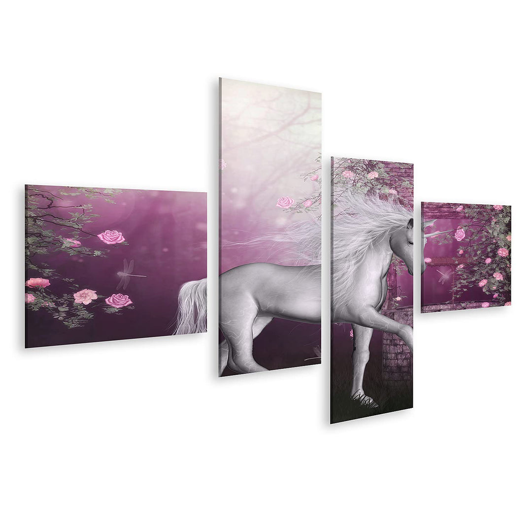 islandburner Bild auf Leinwand Einhorn Fee Fantasie Mondschein Feengarten Für Mädchen Kinderzimmer B