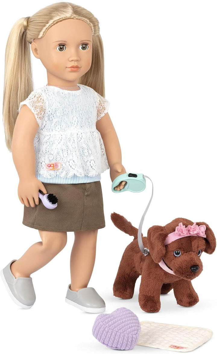 Our Generation – Glückliche Welpen – Haustierpflege-Set – Hundetrage aus Plüsch – 46 cm Puppe Zubehö