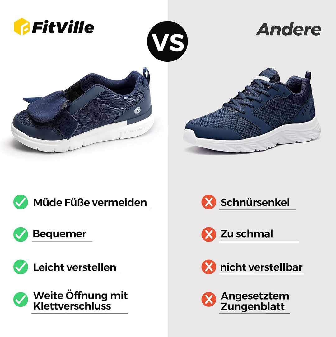 FitVille Diabetiker Schuhe Herren Extra Weit mit Klettverschluss überbreite weiche Gesundheitsschuhe
