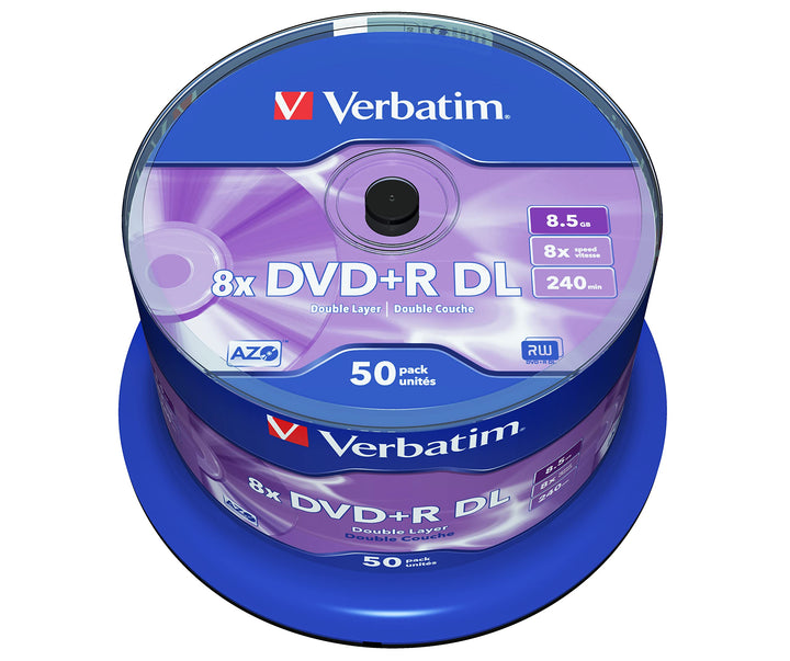 Verbatim DVD+R Double Layer Matt Silver 8.5GB, 50er Pack Spindel, DVD Rohlinge beschreibbar, 8-fache