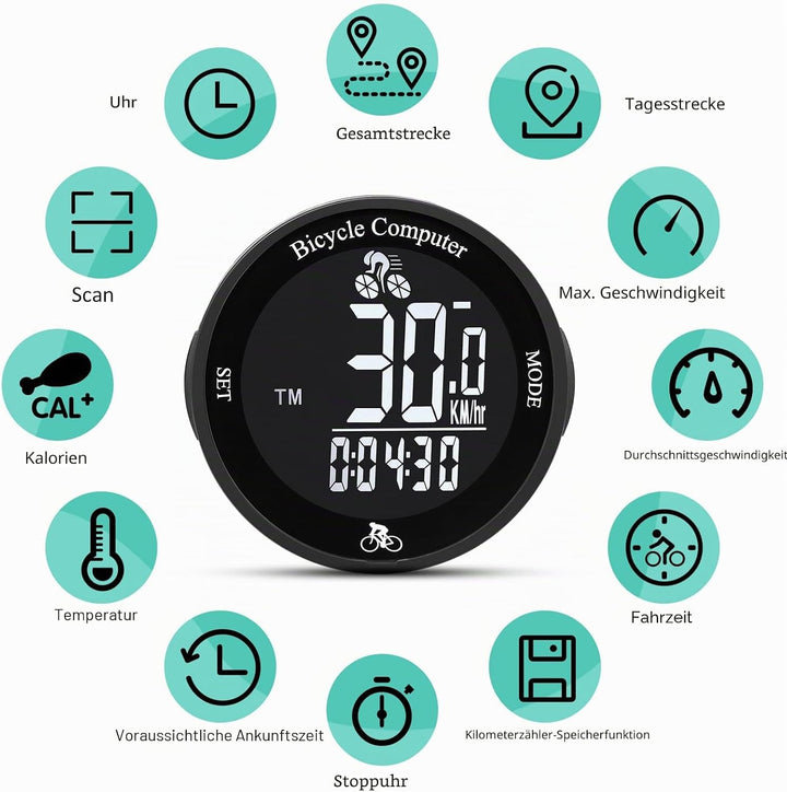 Fahrradcomputer, Drahtloser Fahrradcomputer Wasserdicht Fahrrad Kilometerzähler Multifunktions LCD-B