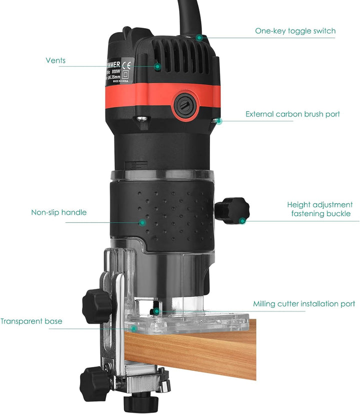 Yontwe Kompaktes Holz Router Werkzeug Tragbarer Handrouter Holzbearbeitung mit 15 Stück Router Bits