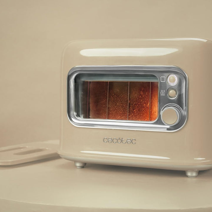 Cecotec Vertikaler Toaster RetroVision Beige, 700W Leistung, 2 Extra-breite Schlitze, Einzigartiges