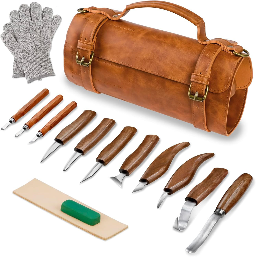 TEKCHIC Schnitzmesser, Deluxe Schnitzwerkzeug Set, Schnitzset für Anfänger, Schnitzmesser Holzbearbe