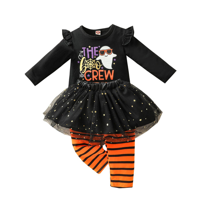 Verve Jelly Baby Mädchen Halloween Kleidung Rüschen Langarm Kürbis Tops Tüll Tutu Rock Gestreifte La