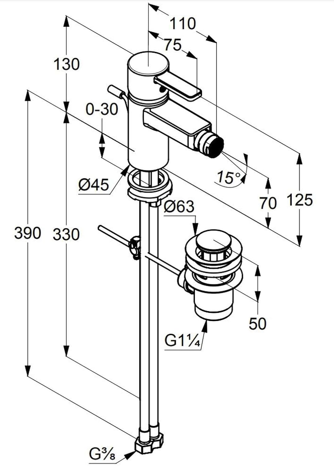 Kludi Zenta 385300575 Bidet-Einhebelmischer DN 10 chrom