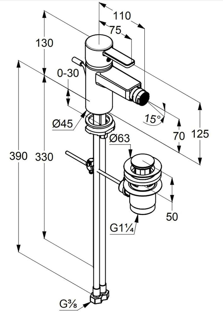 Kludi Zenta 385300575 Bidet-Einhebelmischer DN 10 chrom