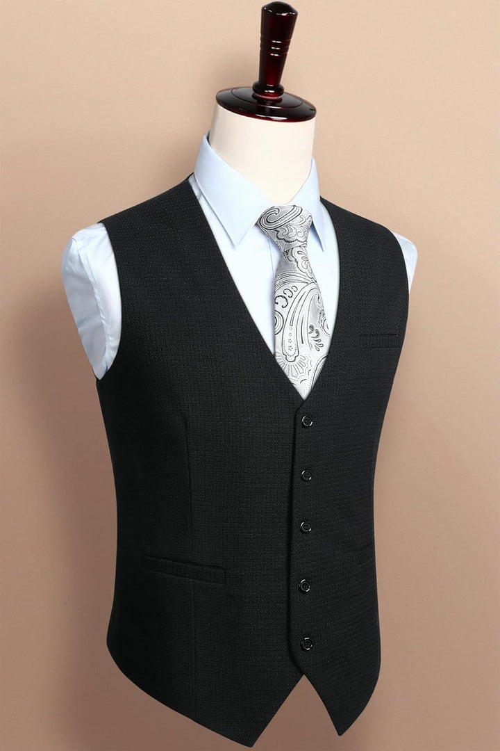 HISDERN Herren Anzugweste Formale Hochzeit Klassische Retro Baumwolle V-Ausschnitt Einfarbige Elegan