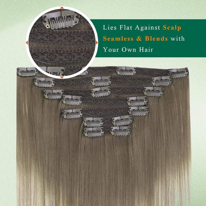 Easyouth Ombre Clip Extensions Echthaar Blond Clip in Haar Extensions Ash Brown Mix Platinblond 18 Z