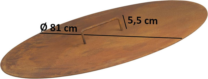 BBQ-Toro Deckel für Feuerschale Ø 80 cm | rund | Rostoptik | Abdeckplatte aus Stahl mit Griff | Schu