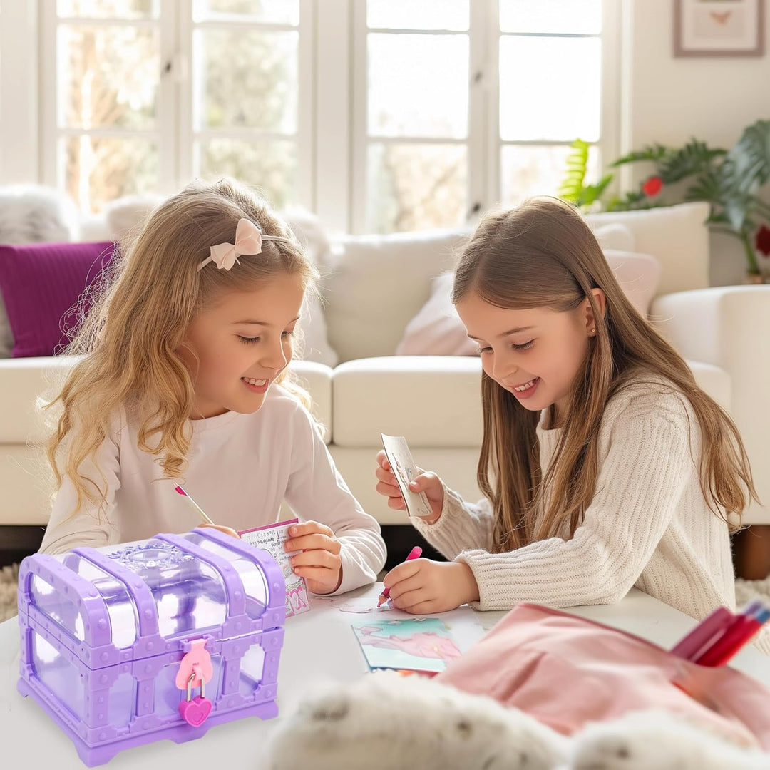 Schatztruhe für Kinder, Retro-Prinzessin-Stil, Spielzeug-Schatztruhe mit Herzschloss, Leere Aufbewah