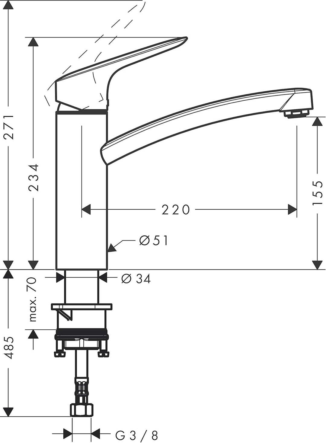 hansgrohe Logis wassersparende Einhebel-Küchenarmatur, Komfort-Höhe 160mm mit CoolStart, Chrom Chrom