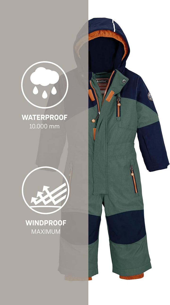 Killtec Kesley Mini Skioverall/Schneeanzug mit Kapuze und Schneefang, waldgrün, 122/128
