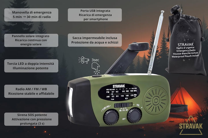 Solarbetriebenes Survival-Radio mit Handkurbel und leistungsstarker LED-Taschenlampe, 2000 mAh USB-C