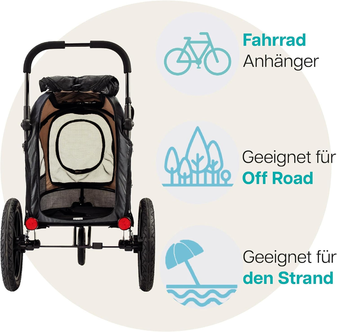 Innopet Sporty Evolution Latte 2-in-1 Hundebuggy und Fahrradanhänger für Hunde - Beige/Grau, 30kg Tr