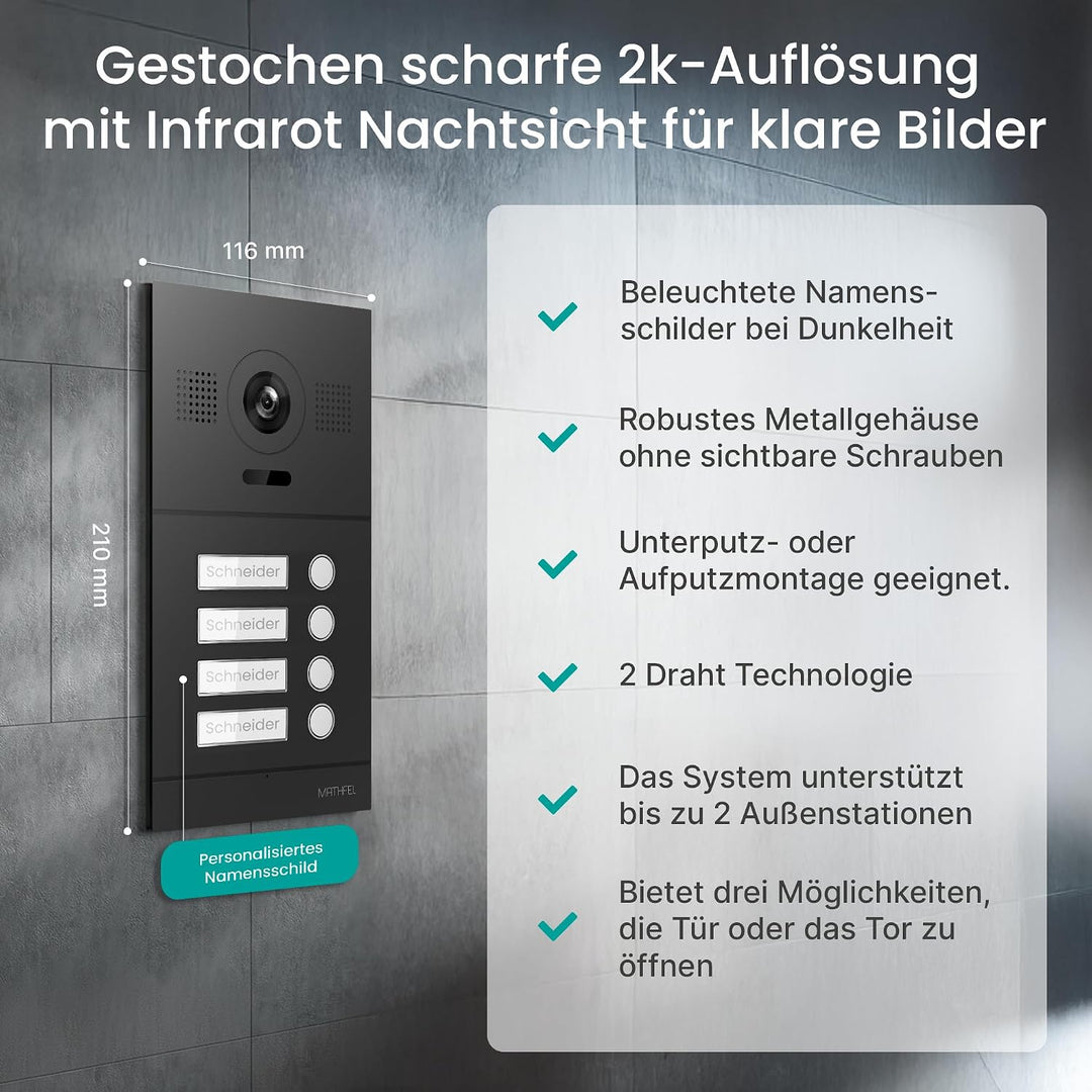 Mathfel 2-Draht IP Video-Türsprechanlage mit Türöffner – Full-HD Kamera, 7" Monitor & App-Steuerung