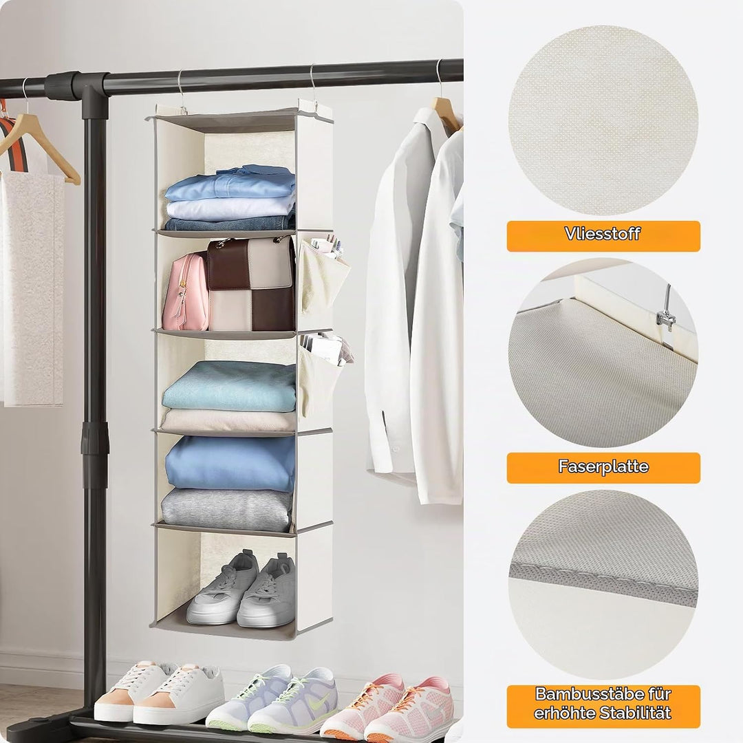 Cozary Hängeorganizer Kleiderschrank Organizer mit 5 Fächern, Faltbar Schrank Organizer Kleiderschra