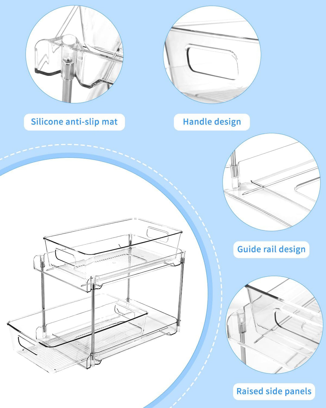 Spülschrank Organizer, Multifunktionale Unter Waschbecken Regal 2 Stück, Transparent Organizer Mit S