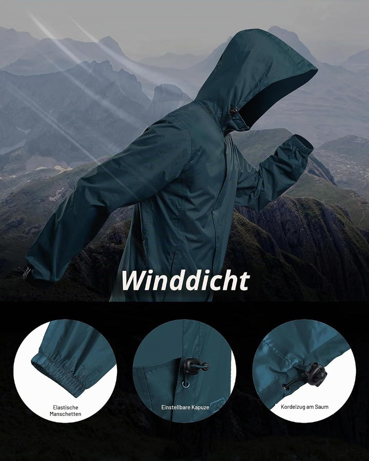 Outdoor Ventures Regenjacke Herren Wasserdicht Ultraleichte Dünne Faltbare Regenmantel Atmungsaktiv