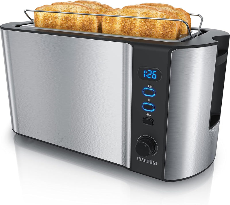 Arendo - Edelstahl Toaster Langschlitz 4 Scheiben - Defrost Funktion - wärmeisolierendes Gehäuse - m