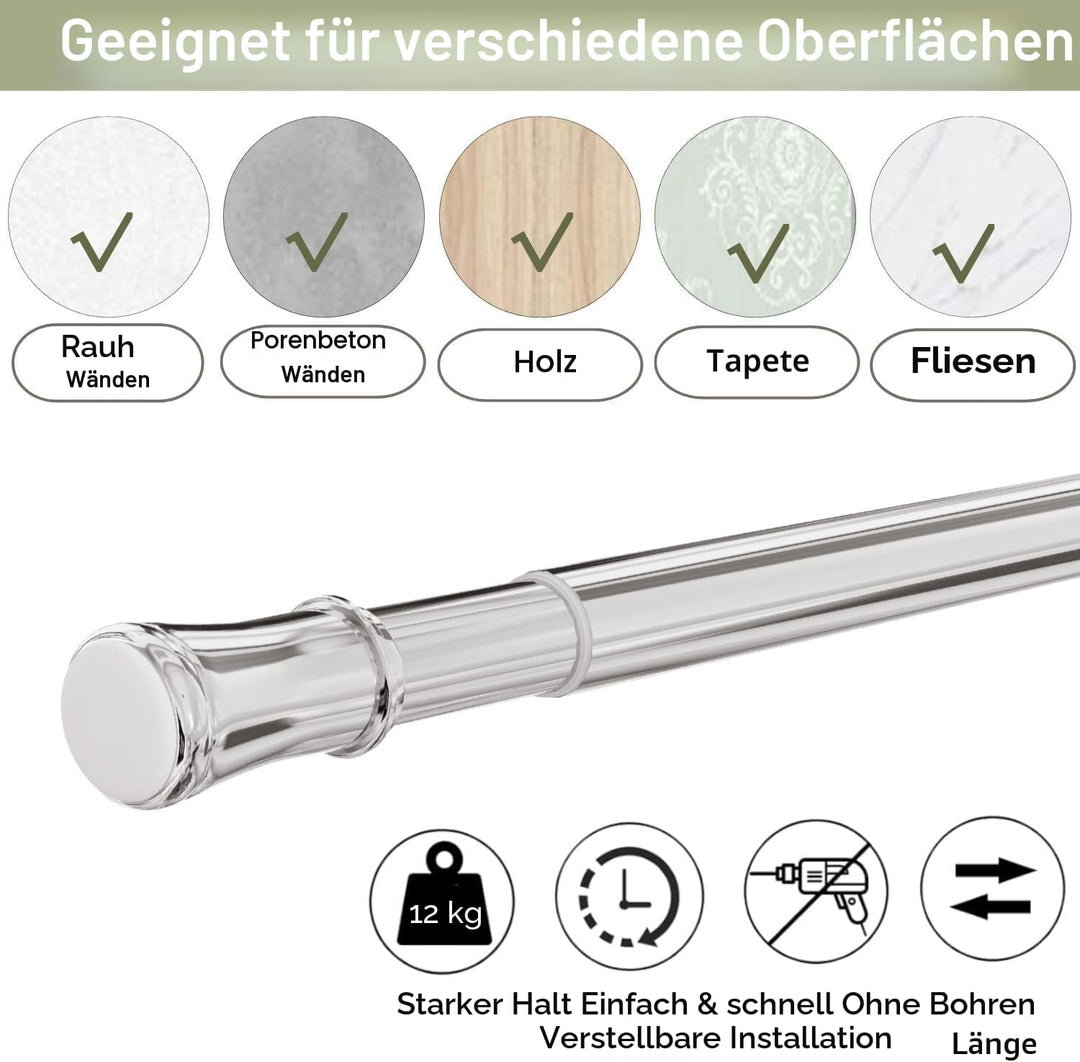 Gardinenstange ohne Bohren Teleskopstange Ausziehbare Kleiderstange zum Duschvorhangstange Einstellb