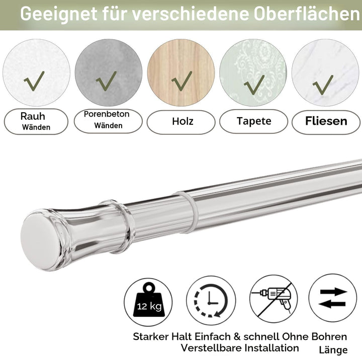 Gardinenstange ohne Bohren Teleskopstange Ausziehbare Kleiderstange zum Duschvorhangstange Einstellb