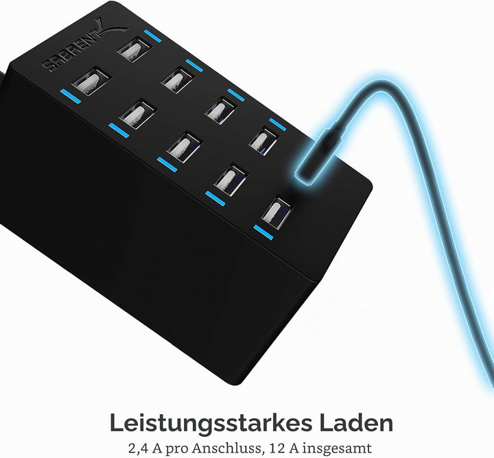 SABRENT USB Ladegerät, 60Watt 10ports USB-Schnellladegerät Ladestation Mehrfach, mit Netzteil, Lades