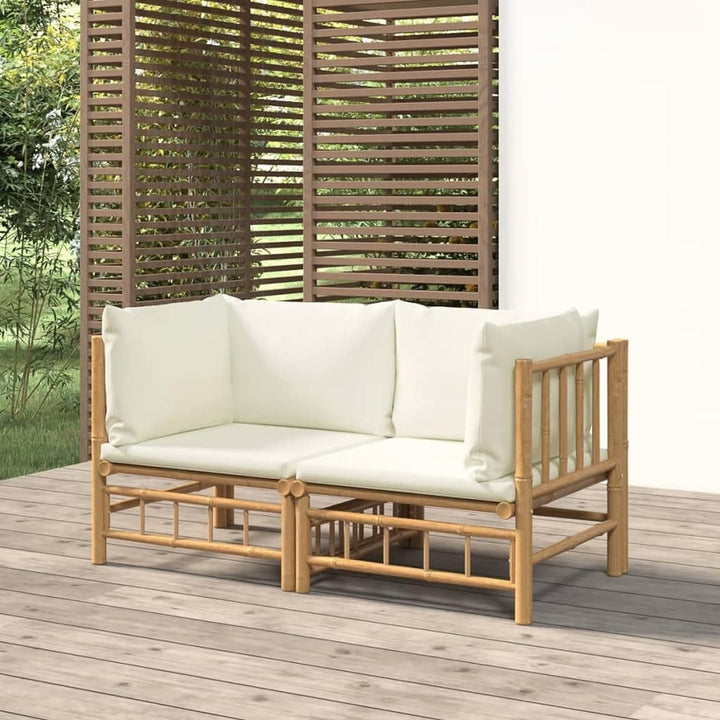 Tidyard 2 STK. Ecksofa Gartensofa Lounge Einzelsofa mit Kissen Gartenmöbel Bambus 2x Eckteil Creme,